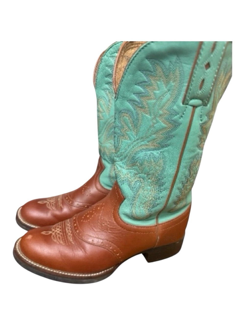 Justin Women’s Shay Turquoise and Brown Western Leather Cowboy Boots 7 C
